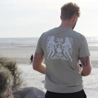 Elusa brand t-shirt in slate green with white logo