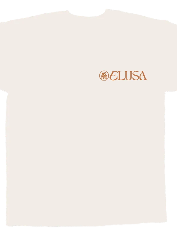 Elusa Brand Tee in vintage white with copper wordmark