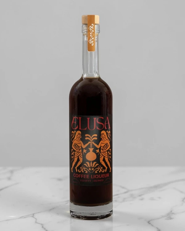 Elusa Coffee Liqueur bottle with copper and charcoal label
