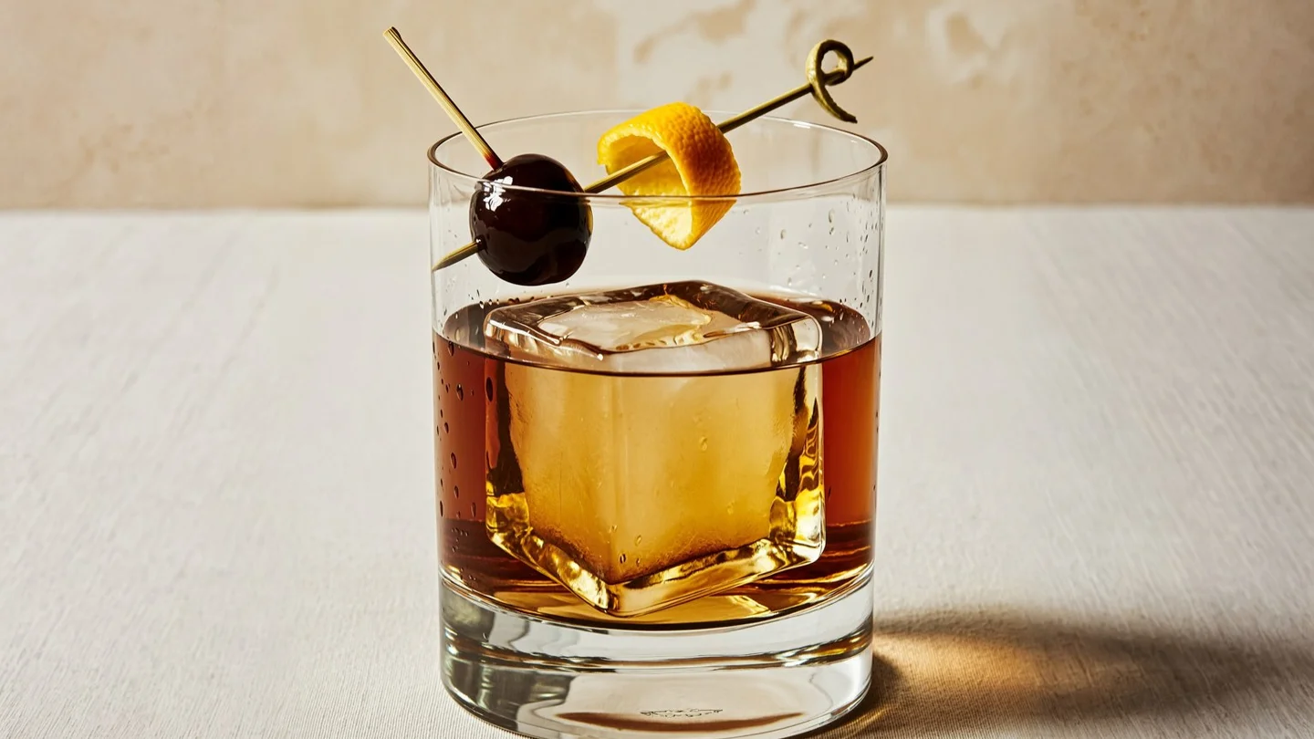Coffee Old-Fashioned cocktail with Elusa Coffee Liqueur