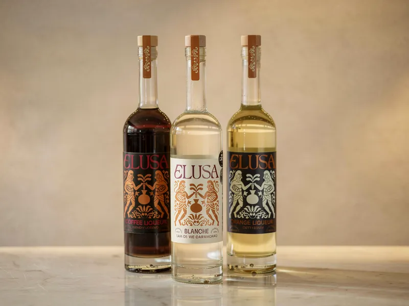 The Elusa range — Coffee Liqueur, Blanche Armagnac, and Orange Liqueur